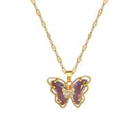 Titanium Steel Jewelry Necklace, with Brass, with 1.97inch extender chain, Butterfly, fashion jewelry & micro pave cubic zirconia & for woman, golden Approx 15.75 Inch 