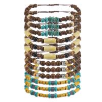 Fashion Jewelry Bracelet, Coco, with turquoise & Wax Cord & Wood & Zinc Alloy, 12 pieces & Bohemian style & adjustable & for man, mixed colors, Inner .2-6.2cm 