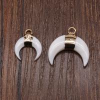 Gemstone Zinc Alloy Pendants, Natural Stone, with Zinc Alloy, Moon, gold color plated, DIY white 