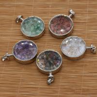 Gemstone Zinc Alloy Pendants, Natural Stone, with Zinc Alloy, Round, silver color plated, DIY 