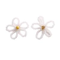 DIY Hair Flowers, Glass Beads, with Brass, white, 30mm 