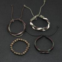 Wrap Bracelets, Zinc Alloy, with Glass Beads & PU Leather Cord & Wax Cord, handmade, 4 pieces & fashion jewelry & for man 