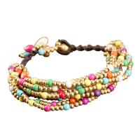 Turquoise Brass Bracelets, with turquoise & Wax Cord, for woman Approx 18.5 cm [