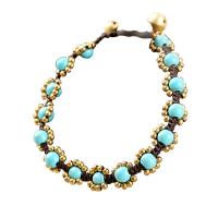 Bracelets de chaîne en laiton et turquoise, avec turquoise & corde de cire, pour femme, plus de couleurs à choisir Environ 18.5 cm, Vendu par PC