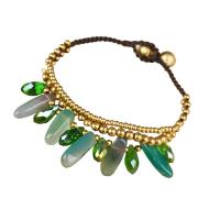 Gemstone Bracelets, Brass, with Wax Cord & Green Aventurine & Rose Quartz  & for woman, golden Approx 18.5 cm 