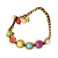 Brass Anklet, with turquoise & Wax Cord, for woman Approx 24.5 cm 