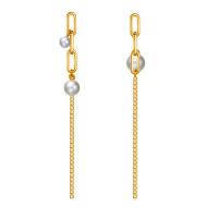 Freshwater Pearl Brass Earring, with Freshwater Pearl, plated, for woman & enamel, golden, 95mm 
