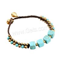 Turquoise Brass Bracelets, with turquoise & Wax Cord, for woman Approx 18.5 cm 