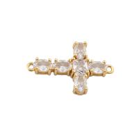 Cubic Zirconia Micro Pave Brass Connector, Cross, gold color plated, DIY & micro pave cubic zirconia, golden Approx 1mm [