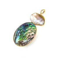 Abalone Shell Pendants, Zinc Alloy, with Natural Stone & pearl & Abalone Shell, Oval, gold color plated, DIY 