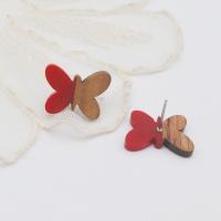 Wood Earring, with Resin, Butterfly, fashion jewelry & for woman, red Approx 