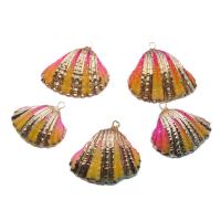 Dyed Shell Pendants, with Brass, gold color plated, DIY, gradient color, Length about 22-27mm,Hight about 24-30mm 