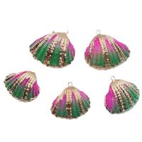 Dyed Shell Pendants, with Brass, gold color plated, DIY, gradient color, Length about 24-30mm,Hight about 26-33mm 