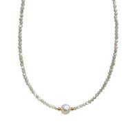Chip Edelstein Süßwasser Perlen Halskette, Naturstein, mit Natürliche kultivierte Süßwasserperlen & Messing, mit Verlängerungskettchen von 5CM, handgemacht, für Frau, weiß, Länge:ca. 40 cm, verkauft von PC