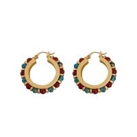 Brass Hoop Earring, with Gemstone & Shell, plated & for woman 