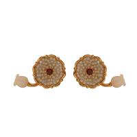 Cubic Zirconia Micro Pave Brass Earring, with Resin, Flower, plated, micro pave cubic zirconia & for woman, golden 