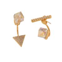 Cubic Zirconia Pendiente Brass Micro Pave, metal, con Cristal, chapado, micro arcilla de zirconia cúbica & para mujer, dorado, 19x17mm, Vendido por Par