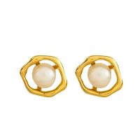 Freshwater Pearl Brass Earring, with Freshwater Pearl, plated, for woman, gold 