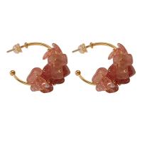 Freshwater Pearl Brass Earring, with Freshwater Pearl & Strawberry Quartz, plated, for woman, pink 