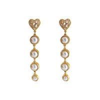 Cubic Zirconia Micro Pave Brass Earring, with Plastic Pearl, plated, micro pave cubic zirconia & for woman, golden 