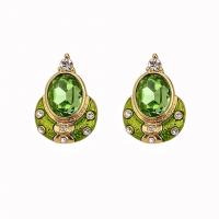 Cubic Zirconia Micro Pave Brass Earring, plated, micro pave cubic zirconia & for woman & enamel, green 