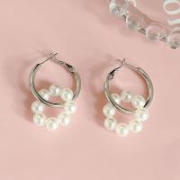 Stainless Steel Drop Earring, 304 Stainless Steel, with Plastic Pearl, fashion jewelry 