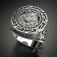 Палец кольцо-латунь, Латунь, Волк, плакированный цветом под старое серебро, разный размер для выбора & Мужский, размер:7-12, продается PC