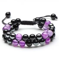 Gemstone Bracelets, Amethyst, with Obsidian & Hematite, Double Layer & Unisex Approx 7-11 Inch 