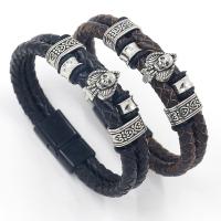 Cowhide Bracelets, with Zinc Alloy, Skull, plated, Double Layer & vintage & for man 6mm Approx 8.3 Inch 