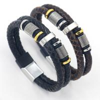 Cowhide Bracelets, with Zinc Alloy, plated, Double Layer & vintage & for man Approx 8.3 Inch [