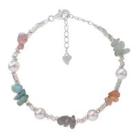 Gemstone Bracelets, Natural Stone, with Zinc Alloy, with 5.8cm extender chain, silver color plated, fashion jewelry & for woman Approx 17 cm 