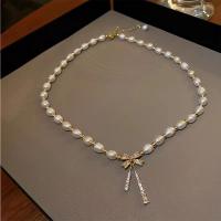 Plastic Pearl Necklace, Zinc Alloy, with Plastic Pearl, with 5cm extender chain, gold color plated, fashion jewelry & for woman & with rhinestone, white Approx 39 cm 