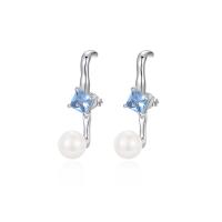 Sterling Silver Cubic Zirconia Earring, Brass, with Shell Pearl, fashion jewelry & micro pave cubic zirconia & for woman 