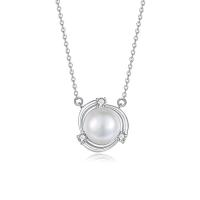 Sterling Silver Pearl Necklace, 925 Sterling Silver, with Freshwater Pearl, with 1.97inch extender chain, fashion jewelry & micro pave cubic zirconia & for woman Approx 15.74 Inch 