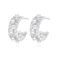 Cubic Zirconia Micro Pave Sterling Silver Earring, 925 Sterling Silver, with Shell Pearl, fashion jewelry & micro pave cubic zirconia & for woman 