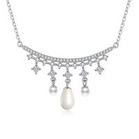 Корень Циркон Микро вымощает Серебряное ожерелье, 925 пробы, с Shell Pearl, ювелирные изделия моды & инкрустированное микро кубического циркония & Женский, длина:Приблизительно 15.35 дюймовый, продается PC