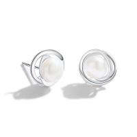 Sterling Silver Natural Pearl Stud Earring, 925 Sterling Silver, with Freshwater Pearl, fashion jewelry & for woman 