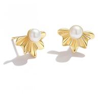 Sterling Silver Natural Pearl Stud Earring, 925 Sterling Silver, with Freshwater Pearl, fashion jewelry & for woman 