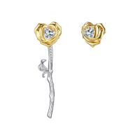 Boucles d'oreilles asymétriques, Argent sterling 925, Rose, bijoux de mode & pavé de micro zircon & pour femme 12mm, Vendu par paire