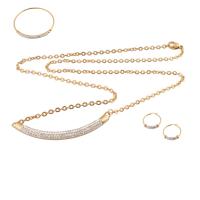 Rhinestone stainless steel Jewelry Set, 304 Stainless Steel, bangle & earring & necklace, three pieces & for woman & with rhinestone, golden Approx 20.67 Inch [