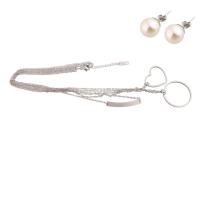 Fashion Stainless Steel Jewelry Sets, 304 Stainless Steel, Stud Earring & necklace, with Plastic Pearl, 2 pieces & fashion jewelry & for woman Approx 18.3 Inch 