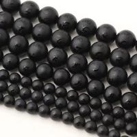 Natürliche schwarze Achat Perlen, Schwarzer Achat, rund, DIY & verschiedene Muster für Wahl & satiniert, schwarz, 6mm, Länge:ca. 38 cm, ca. 64PCs/Strang, verkauft von Strang