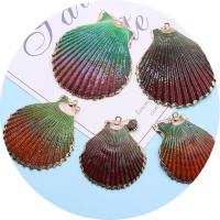 Brass Shell Pendants, with Brass, gold color plated, dyed & DIY, gradient color, Length about 35-48mm,Hight about 38-54mm 