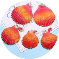 Brass Shell Pendants, with Brass, gold color plated, dyed & DIY, reddish orange, Length about 37-51mm,Hight about 42-57mm 