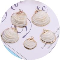 Brass Shell Pendants, with Brass, gold color plated, DIY, white, Length about 15-17mm 