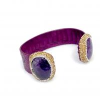 Quartz Bracelets, Amethyst, with Snakeskin, for woman & with rhinestone, purple Approx 18 cm 