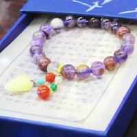 Bracelets quartz, améthyste, avec cire d'abeille & Yunnan agate rouge, pour femme, violet, 10mm Environ 18 cm, Vendu par PC