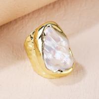 Pearl Brass Finger Ring, with Freshwater Pearl, Baroque, gold color plated, for woman, mixed colors, Inner Approx 19mm 