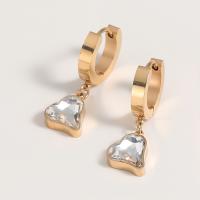 Stainless Steel Leverback Earring, 304 Stainless Steel, Heart, plated, fashion jewelry & for woman & with rhinestone, gold 