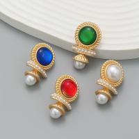 Zinc Alloy Stud Earring, with Resin & Plastic Pearl, fashion jewelry & for woman 